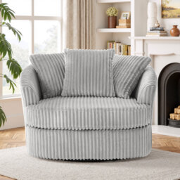 Ultra Plush Faux Rabbit Fur Oversized Swivel Barrel Chair with Three Pillows