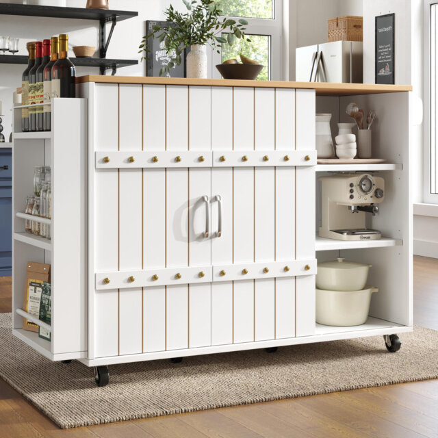 Kitchen Island With 3 Drawers And 2 Sliding Doors