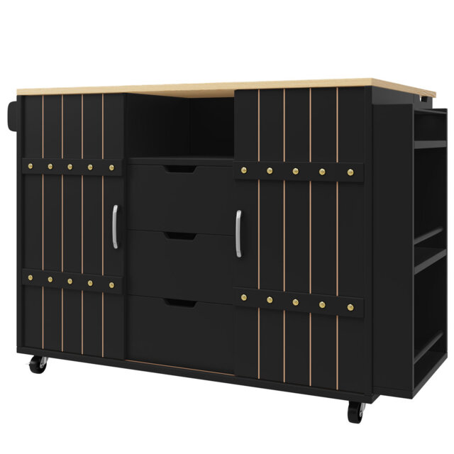 Kitchen Island With 3 Drawers And 2 Sliding Doors