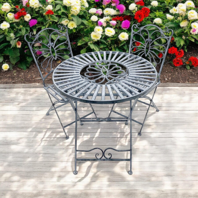 Windermere 2-Person Metal Patio Foldable Dining Set β Stylish Durable Round Table & Chair Set for Garden & Outdoor Seating