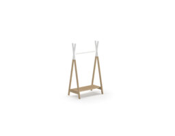 KIDDY Clothes Rack with Shelf, Solid Pine, Natural/White Lacquered