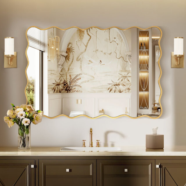 Wavy Rectangle Metal Framed Wall Accent Mirror