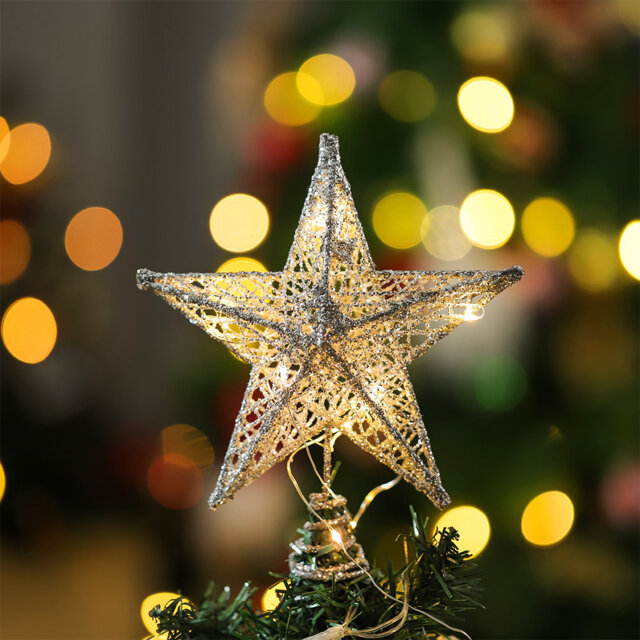 Decorative Star Sequins Christmas Tree Topper with LED Lights
