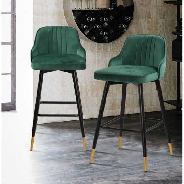 Swivel Velvet Upholstered Counter & Bar Stool With Solid Metal Frame