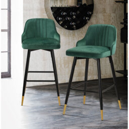 Swivel Velvet Upholstered Counter & Bar Stool With Solid Metal Frame