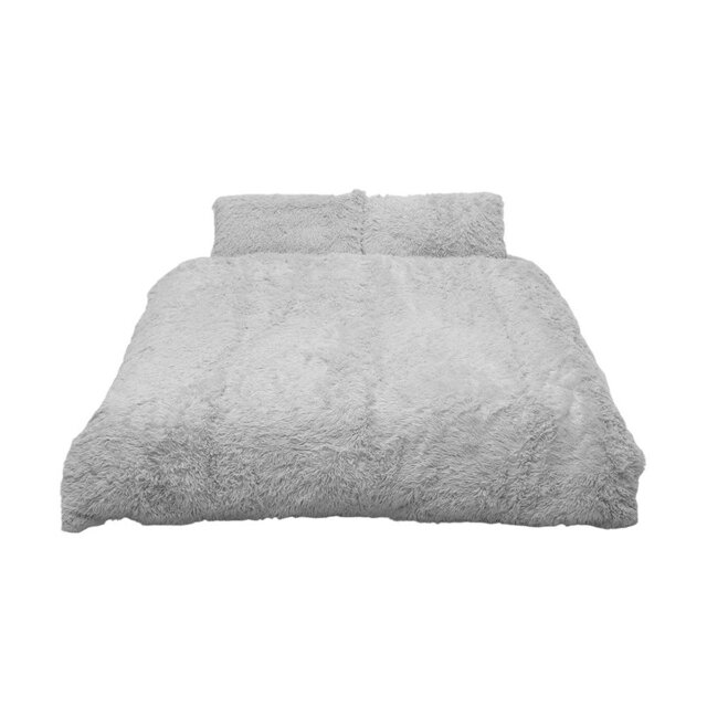 3Pcs Single Side Faux Mink Fleece Bedding Duvet Cover with 2 Pillowcases