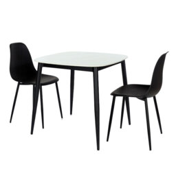 Aspen Gloss White Sintered Stone Square Table with 2 Curve Plastic Chairs - Modern Dining Set