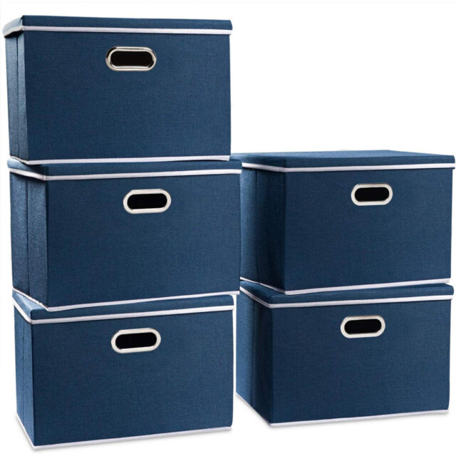 Large Foldable Storage Boxes With Lids [5-Pack] Organizer Containers Baskets Cube With Cover For Home Bedroom Closet Office Black45x30x30cm For 6+ Yea