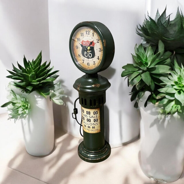Route 66 Green Metal Table Clock - Analogue Quartz Desk Clock Decorative Timepiece for Home Office Desk or Shelf