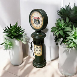 Route 66 Green Metal Table Clock - Analogue Quartz Desk Clock Decorative Timepiece for Home Office Desk or Shelf