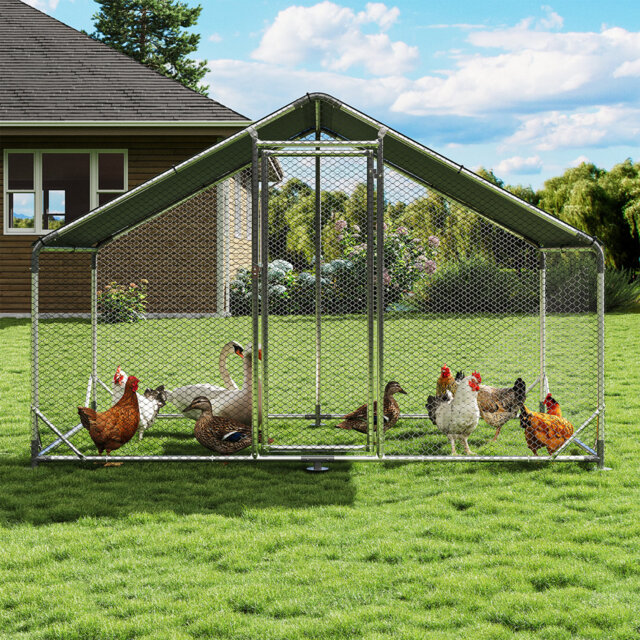 Metal Chicken Run Coop, Walk-in Poultry Cage With Waterproof & Uv-resistant Cover, For Chicken, Ducks And Rabbits