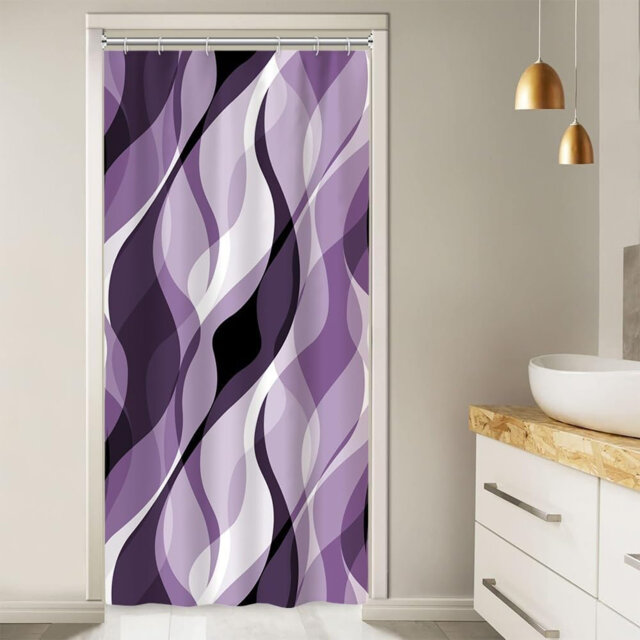 Pack of 1 Modern Abstract Black and Grey Striped Shower Curtain Set with Hooks