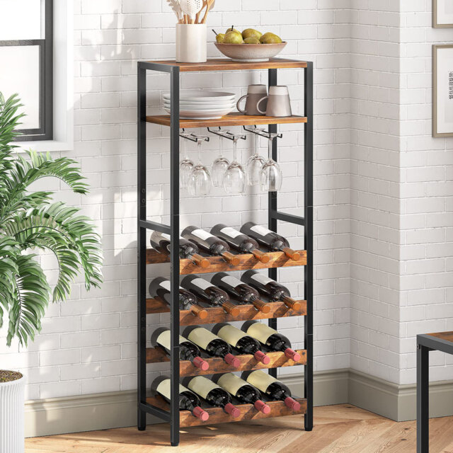 Anias 16 Bottle Floor Wine Bottle & Glass Rack