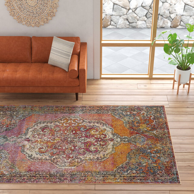 Ermengarda Machine Woven Orange/Light Blue Indoor Rug
