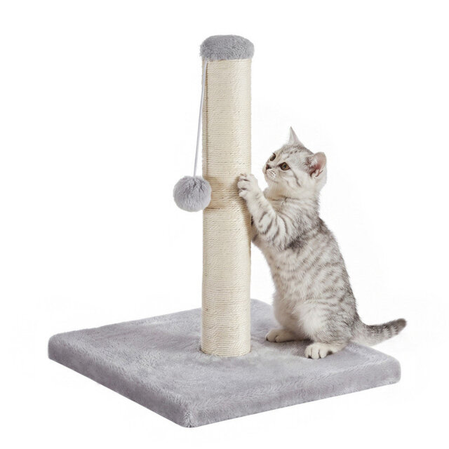 Cat Scratching Post for Adult Cats, Natural Sisal with Heavy Base and Dangling Toy, 40 x 40 x 84 cm, Dark Grey