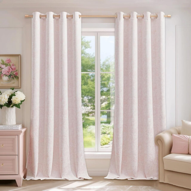 Pink Floral Blackout Curtains 72 Inch Jacquard Flower Curtains Curtain Drapes 2 Panel