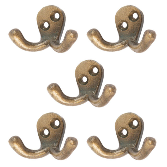 Hammer & Tongs - Double Coat Hook - W50mm x H35mm - Brass