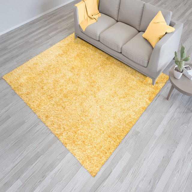 Oslo Ochre Shaggy Area Rug – Soft Polyester Carpet for Living Room & Bedroom, Hallway Runner & Mat