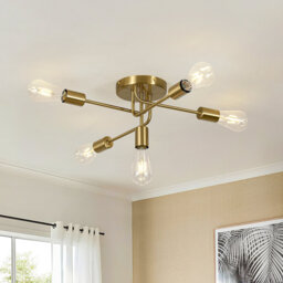 5-Light Sputnik Brass Swirl Linear Semi-Flush Mount Light