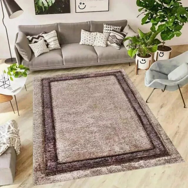 Luxury Shaggy Rug Bordered Solid Design Large Area Rug For Bedroom Living Room Fluffy Floor Mats Small Door Mats