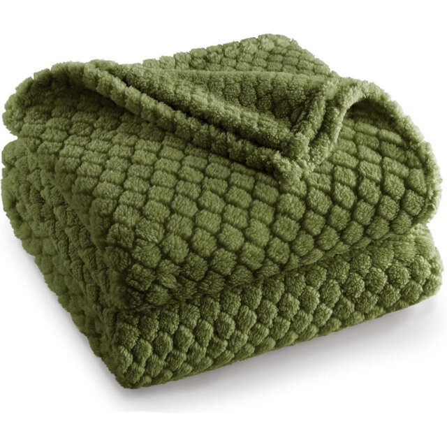 Fleece Throw Blanket For Couch, Super Soft Jacquard Bed Blanket, Lightweight Fuzzy Warm For All Seasons, 127X152 CM, Olive Green