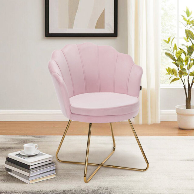 Round velvet armchair with petal backrest and gold metal legs modern accent chair dressing chair for home