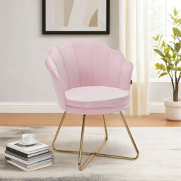 Round velvet armchair with petal backrest and gold metal legs modern accent chair dressing chair for home
