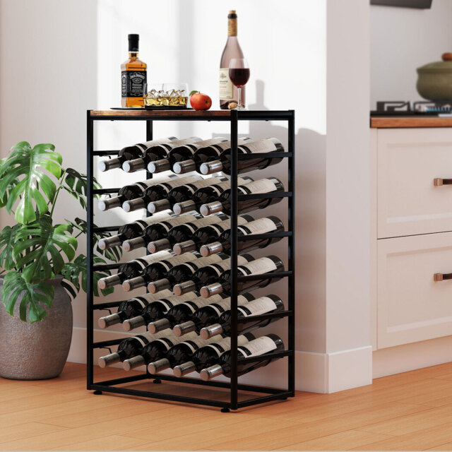 Wine Rack 30 Bottles Free Standing Floor Wooden Top 6 Tiers Wine Shelves