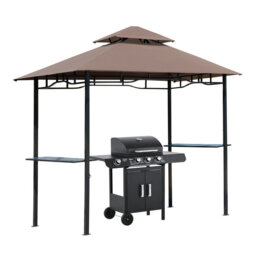 2.5 x 1.5m Double Tiered Grill Gazebo Canopy, Outdoor BBQ Shelter with Two Side Shelves and Bottle Opener for Patio Garden, Barbecue Gazebo Only, Brow