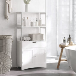 Bathroom Floor Cabinet, Free Standing Kitchen Cupboard With Shelves, White