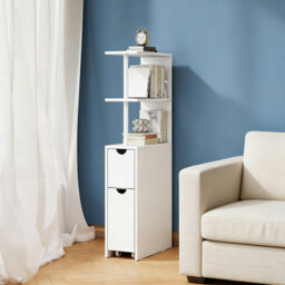 Slim Corner Bathroom Cabinet with Open Shelves, Small Floor Storage