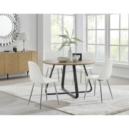Sandy Classic Wood Effect and Metal Dining Table Set with 4 Luxury Faux Leather Dining Chairs