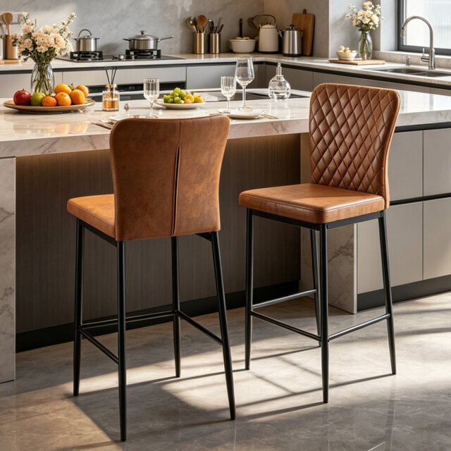 Velvet/Suede Fixed Height Bar Stool With Diamond Tufted Back