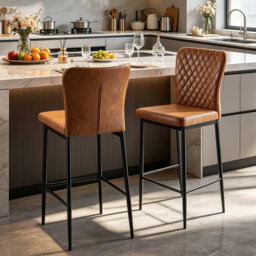 Velvet/Suede Fixed Height Bar Stool With Diamond Tufted Back