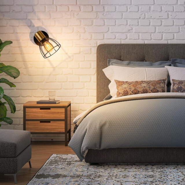 Indoor Wall Light, Retro Style - Black, Single Bulb Wall Light, Corridor Light, 350° Rotating, E14 Lamp Holder, Retro Metal Wall Light, Suitable for S