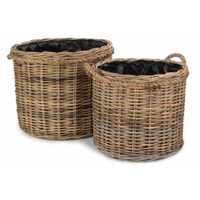 2 Piece Rattan Planter Basket Set with Lining