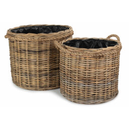 2 Piece Rattan Planter Basket Set with Lining