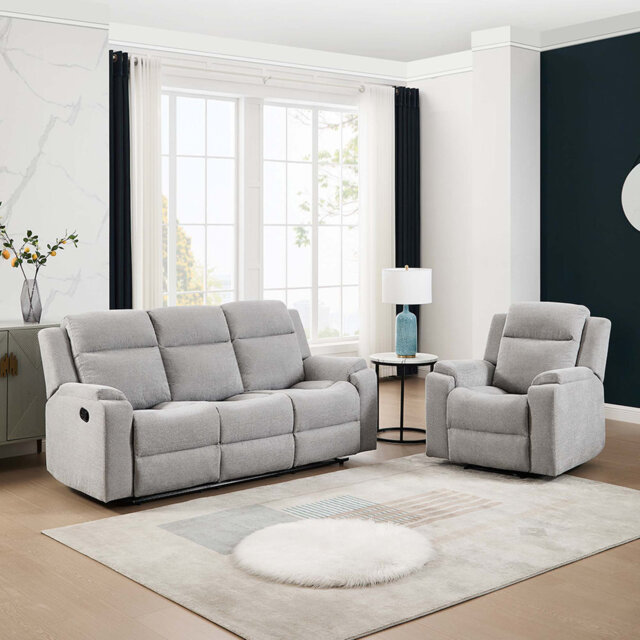 Orka 1+3 Seater Fabric Manual Recliner Living Room Sets Set Blue