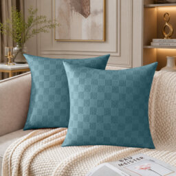 Check Pattern Velvet Cushion Covers Set of 2 – Soft Textured Scatter Pillow Covers for Sofa, Bed & Living Room