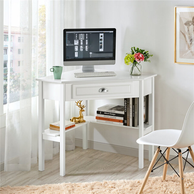 color Corner Computer Desk Home Office Writing Study Desk with Storage Drawer & Shelves