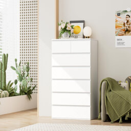 White Chest Of Drawers Bedroom Tall Storage Cabinet With 7 Drawers Dresser Drawers Bedroom Storage Cupboard For Living Room Hallway Wooden 60X40x119cm