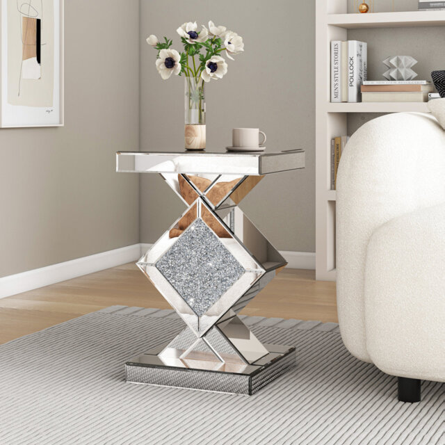 Glass Side Table Square Small Coffee Table Pedestal