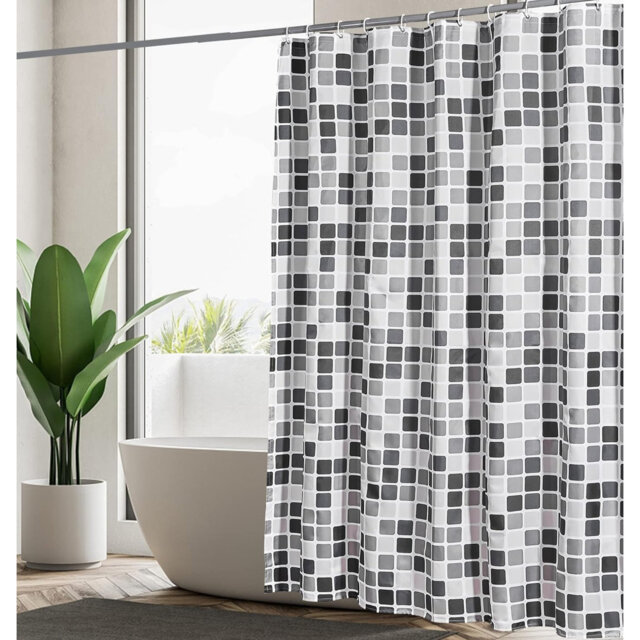 180×200cm 130GSM Waterproof Anti-Mould Polyester Shower Curtain with 12 Rings