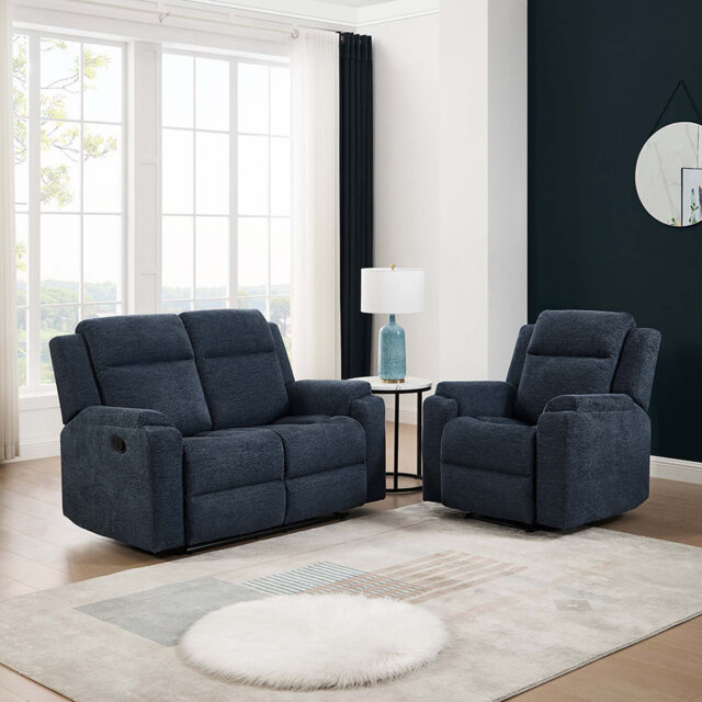 Orka 1+2 Seater Fabric Manual Recliner Living Room Sets Set Blue