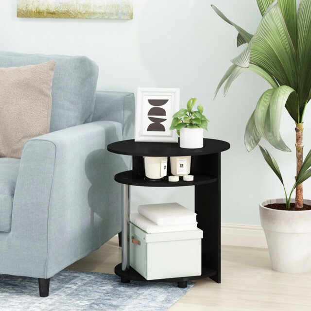 Ivy Bronx JAYA Simple Design Oval End Table, White Wood, Stainless Steel Tubes
