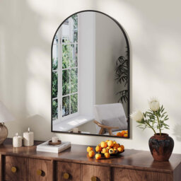 Modern Arched Wall Mirror – Metal Frame, Tempered Glass, Rust Resistant, Vanity Mirror for Bathroom, Bedroom, Living Room, Entryway, Hanging or Leanin