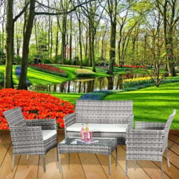 4 Piece Rattan Garden Furniture Set Outdoor Patio Sofa, Table And Chairs Garden Table Ideal For Pool Side, Balcony, Outdoor And Indoor Conservatory Pa