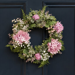 45cm Artificial Pink Floral Wreath