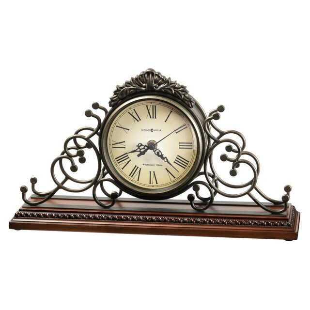 Adelaide Traditional Analog Metal Quartz Tabletop Clock in Antique Warm-Gray/Windsor Cherry