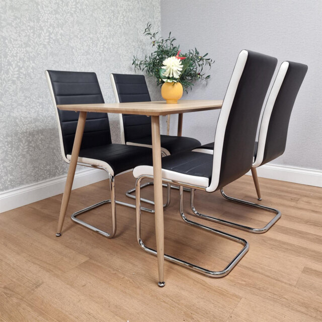 Wooden Dining Table with 4 Black Faux Leather Chairs Dining Kitchen Furniture Set